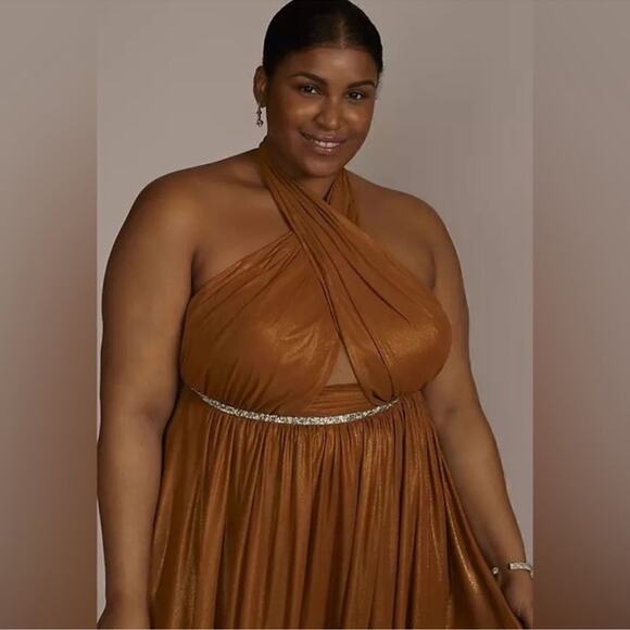 NWT Galina Signature Beaded Belt Chiffon Halter A-Line Bodice Cutout Gown - 22 - Picture 3 of 16